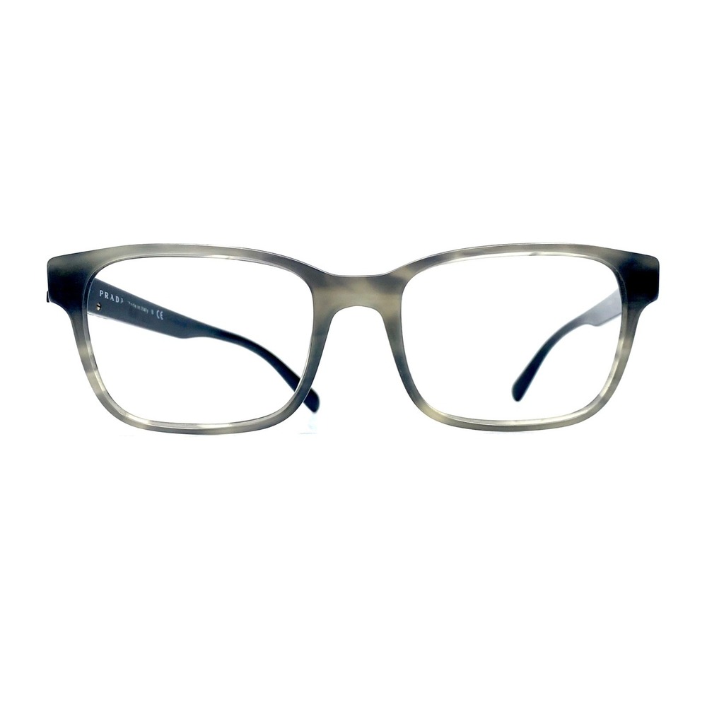 Prada Grey Clear Horn Rectangular Glasses Black Temple Italy VPR06U 54 19 145